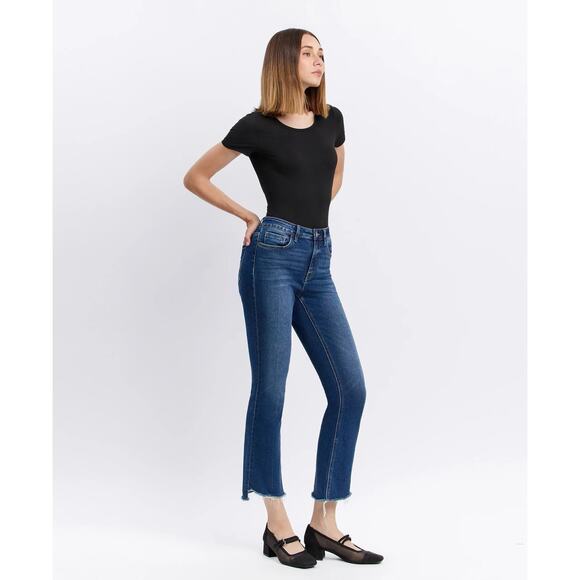 Vervet Plus 18 Jeans High Rise Raw Step Hem Crop Kick Flare Medium Wash Stretch - Picture 1 of 16